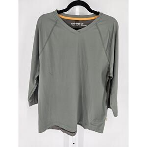 Co-Op Cycles Mens Sz L Henley V Neck T Shirt Olive Green performance Athletic